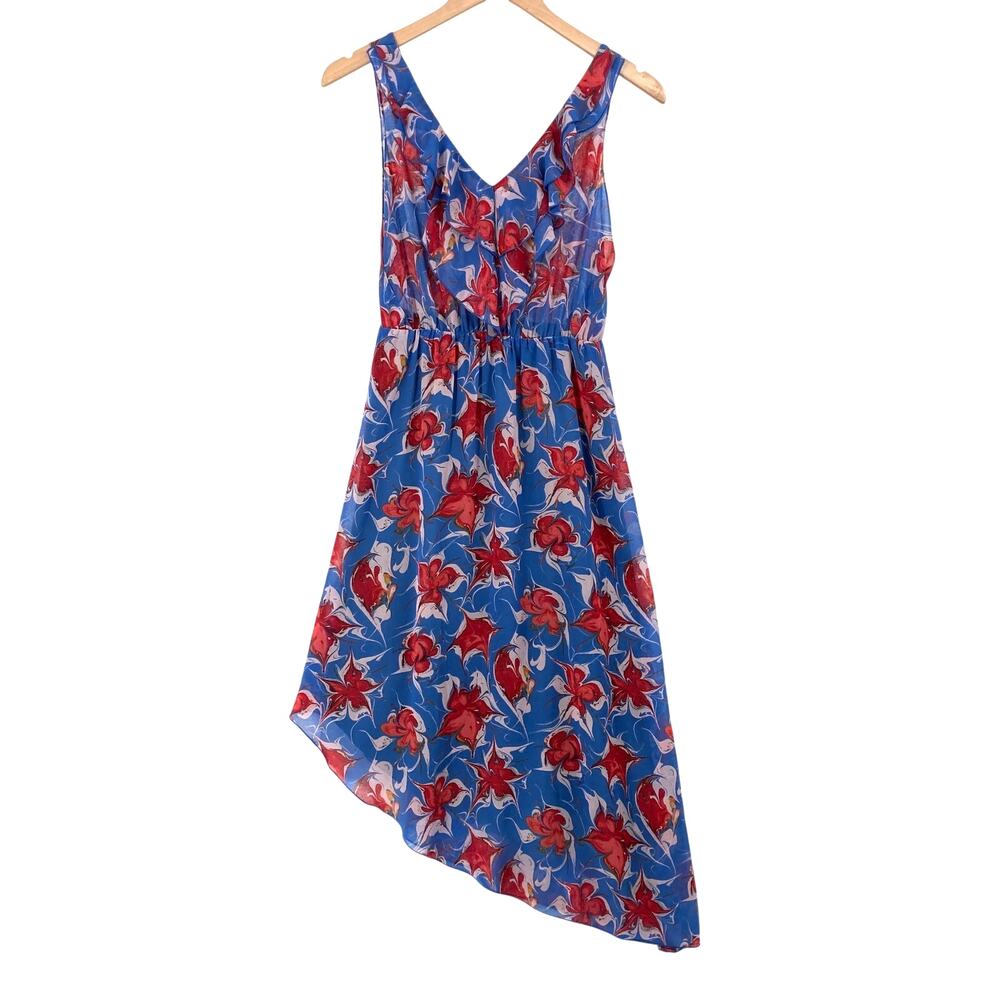 Rachel Rachel Roy Womens XS Blue Red Floral Sleeveless High Low Midi Dress